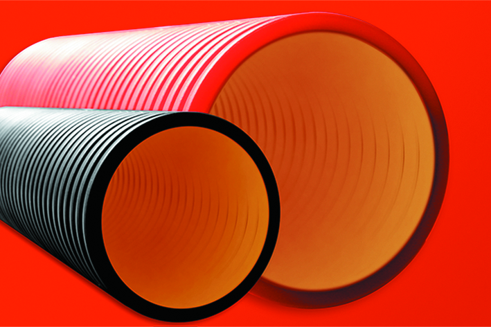 DKC Двустенная труба ПНД жесткая для кабельной канализации д.160мм, SN8, 750Н, 5,70м, цвет красный