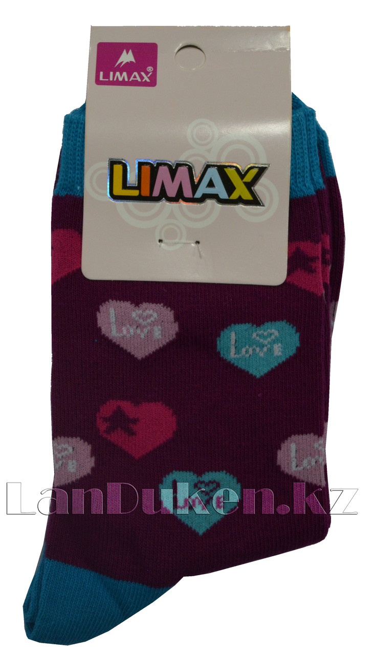 Детские носки Limax 31-34 фиолетовые с сердечками