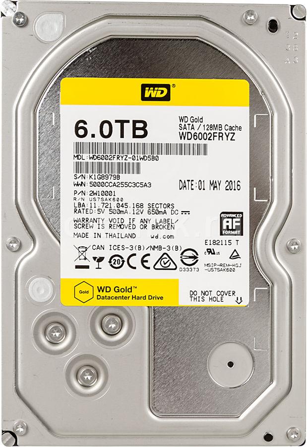 Жесткий диск для ЦОД и горизонтально масштабируемых архитектур с HDD 6 Tb Western Digital Gold, WD6002FRYZ