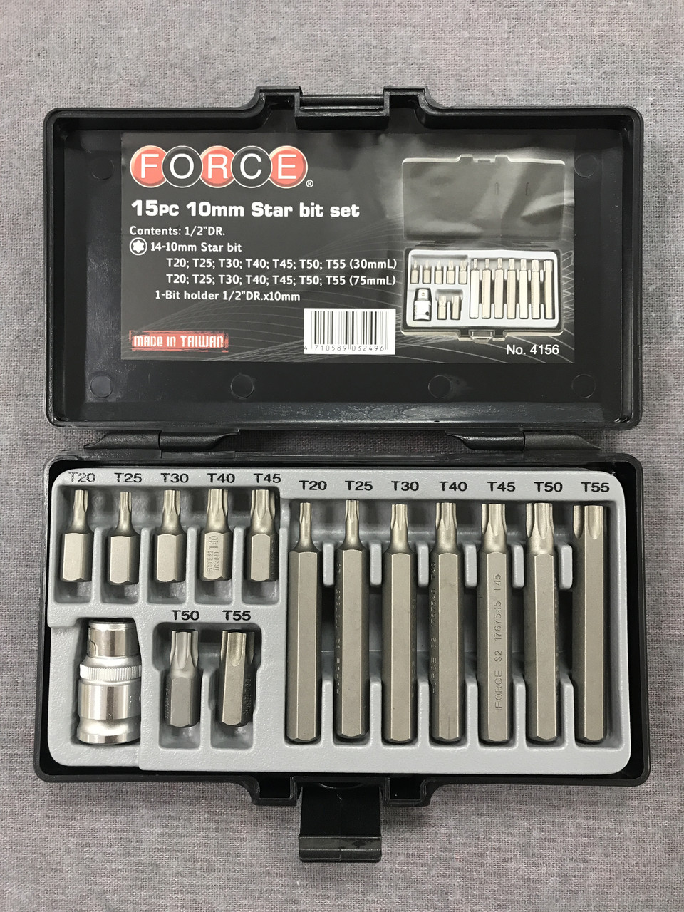 Force 4156 1/2" Набор бит-Torx 10мм L=30;75мм (15пр.)