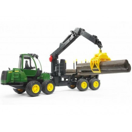Трактор John Deere 1210E с прицепом с манипулятором и брёвнами Bruder