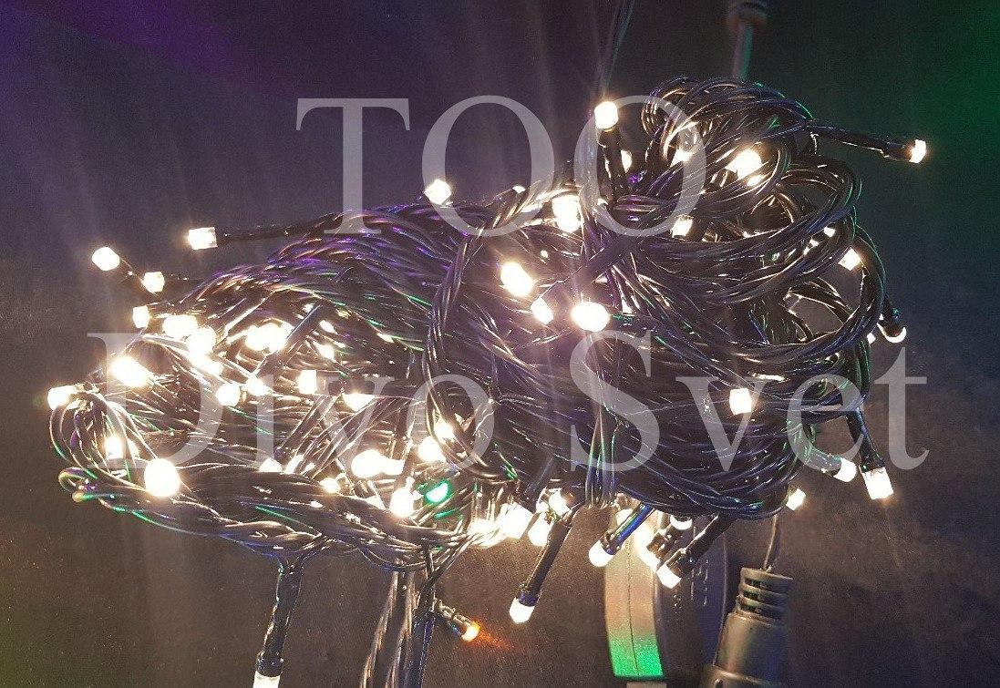 Led гирлянда "Нить" 50 метров, черный провод, мигает. Золотистый, Белый, Синий, Разноцветный