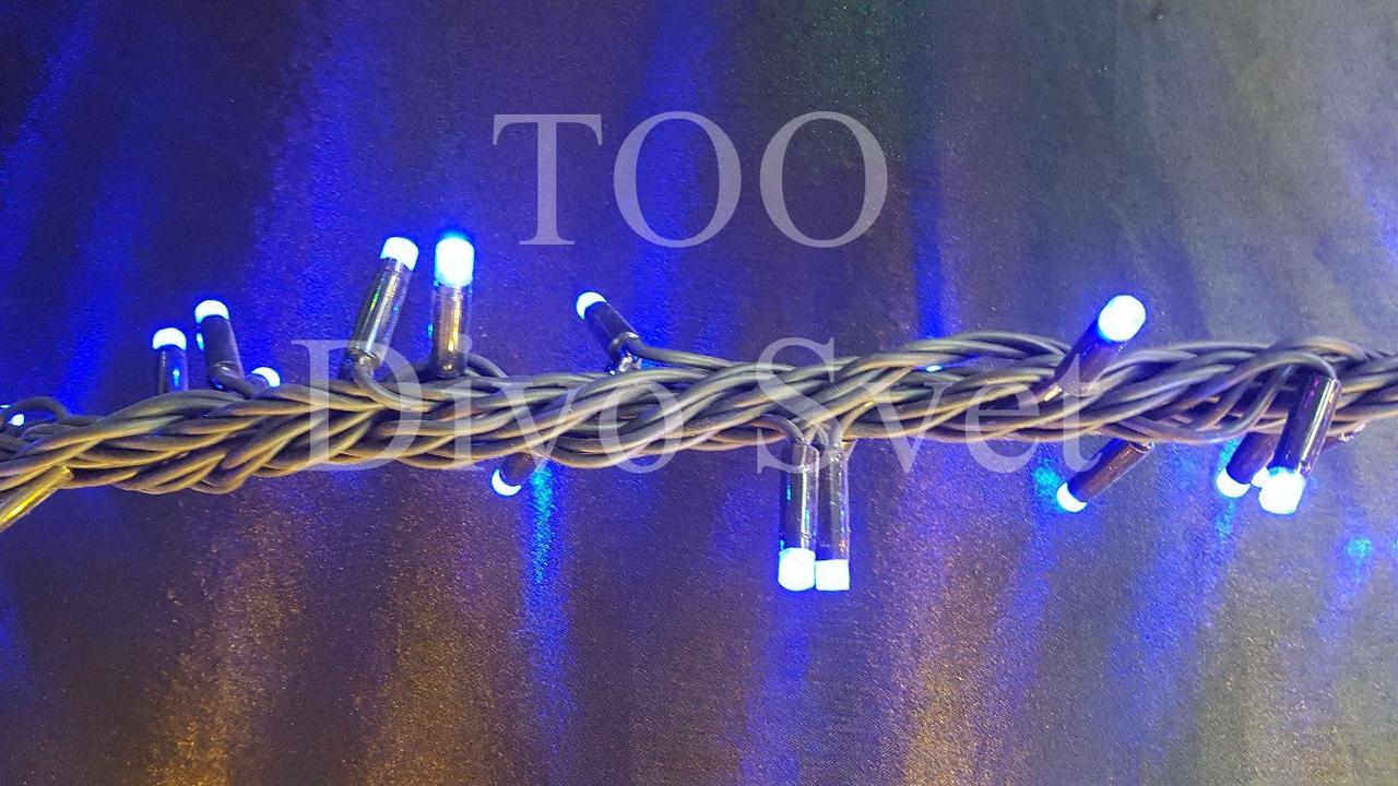 Led гирлянда "Нить" 10 м, черный толстый провод, не мигает, соедин. Золотистый, Синий