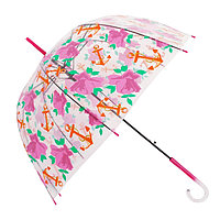 Прозрачный женский зонт-трость полуавтомат с цветочным принтом