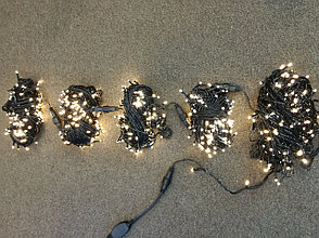 Гирлянда светодиодная НИТЬ, 100 м. (5х20м.), теплый, белый, синий,провод черный