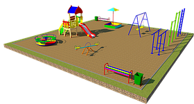 Площадка детская, песочница, карусель, качели, скамейки,, шведская стенка