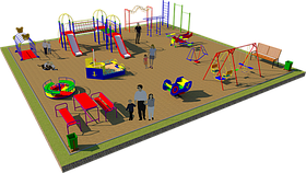 Площадка детская, песочница, качеля лодочка, качеля балансир, детский городок с горками, скамейками, карусель