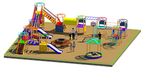 Площадка детская, песочница, детский городок с качелями горками рукоходами, скамейка, урны