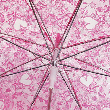 Прозрачный женский зонт-трость полуавтомат с кружевным принтом, розовый - фото 2 - id-p47626761