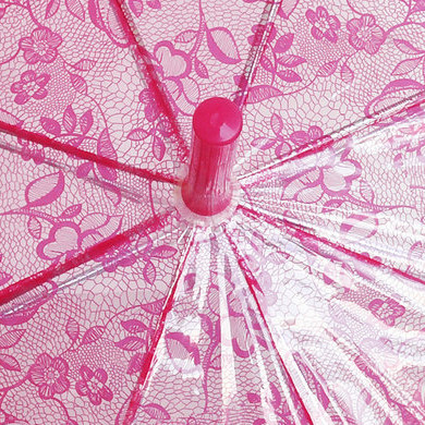 Прозрачный женский зонт-трость полуавтомат с кружевным принтом, розовый - фото 3 - id-p47626761