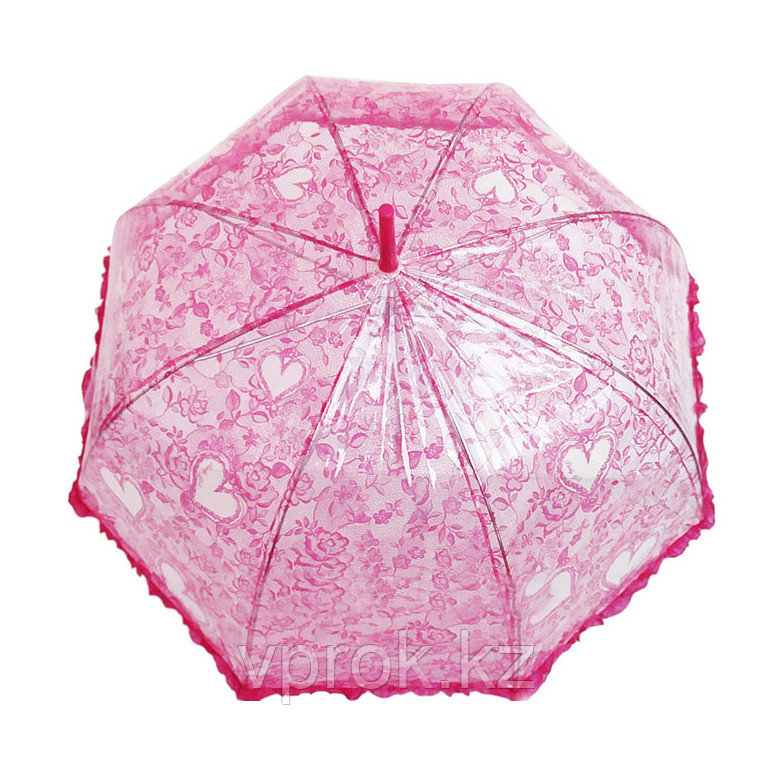 Прозрачный женский зонт-трость полуавтомат с кружевным принтом, розовый