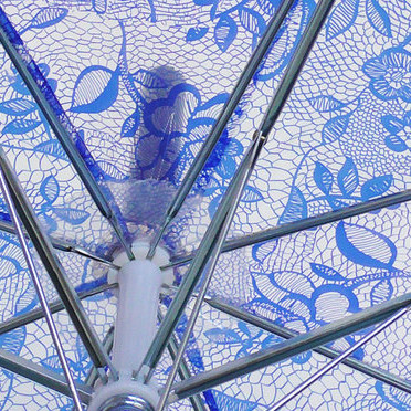 Прозрачный женский зонт-трость полуавтомат с кружевным принтом, голубой - фото 4 - id-p47626762