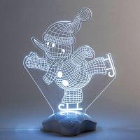 Подставка световая "Снеговик на коньках", 25х18.5 см, 7 LED, 3хААА (не в компл.), БЕЛЫЙ