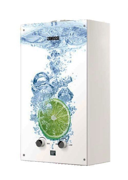 Газовый проточный водонагреватель 16-21 кВт Zanussi GWH 10 Fonte Glass Lime 