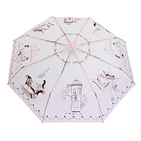 Складной женский зонт-полуавтомат, полупрозрачный, розовый