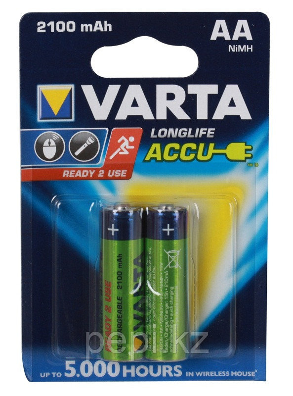 Аккумуляторная батарейка VARTA R2U Mignon 2100mAh 1.2V-HR06 AA, 2 шт