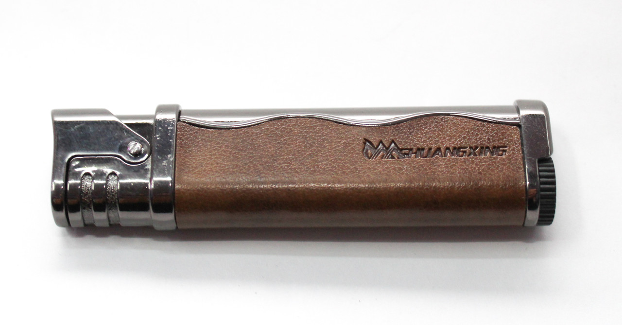 Турбо зажигалка, коричневая кожа