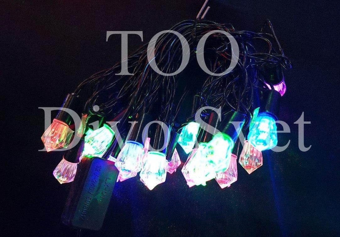 Led гирлянда декор " Алмаз" 8м, черный провод, переливается, не соединяется, Цветная, Желтая