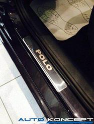Накладки на пороги нерж.сталь  Volkswagen Polo Sedan 2010-2015 (комплект 4шт.)