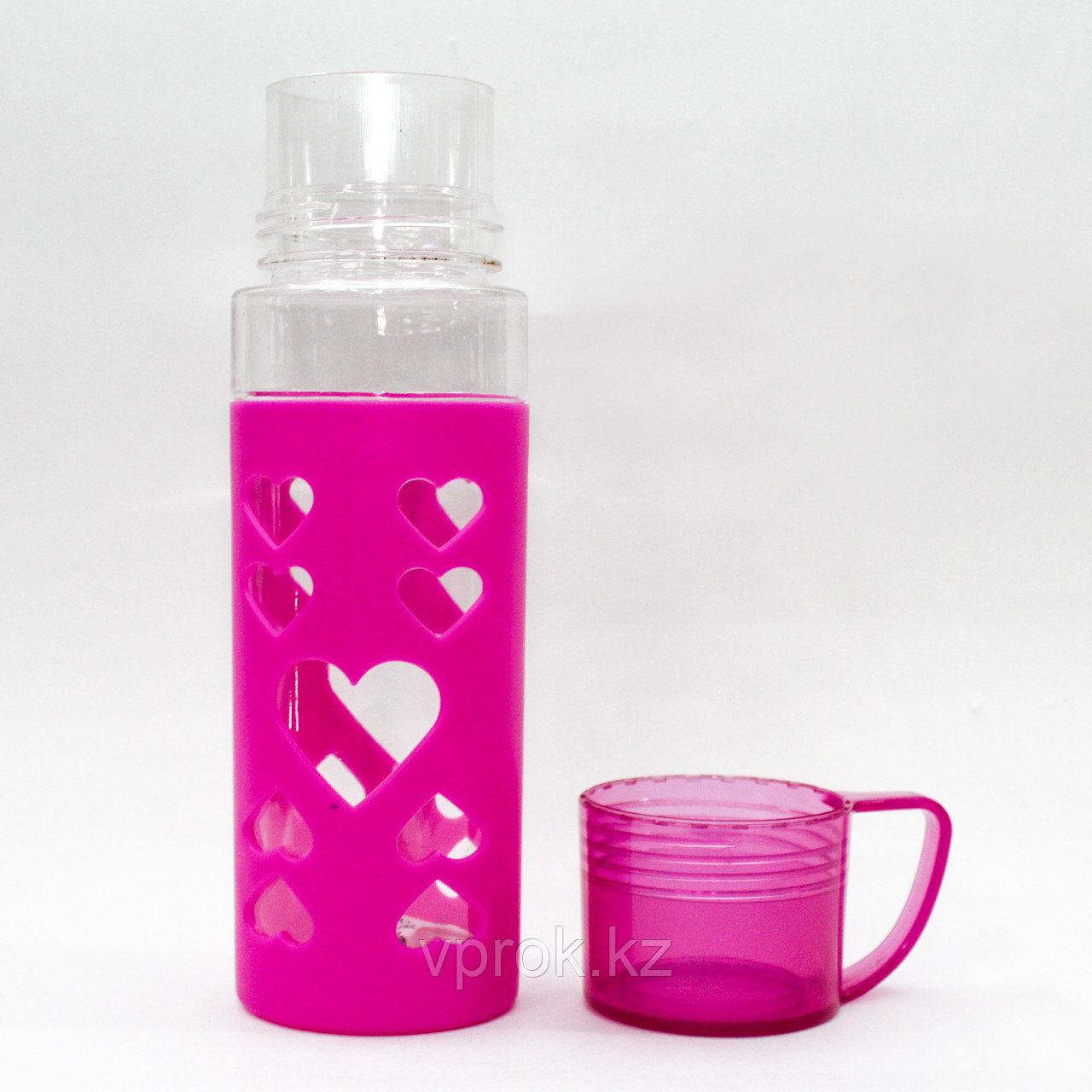 Эко бутылка для воды со стаканом, 0,5 л, розовая - фото 2 - id-p47733909