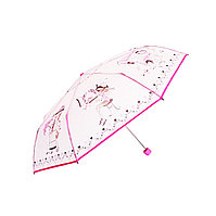 Складной женский зонт-полуавтомат, полупрозрачный, ярко-розовый