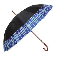Зонт-трость с деревянной ручкой, полуавтомат, черный с кантом