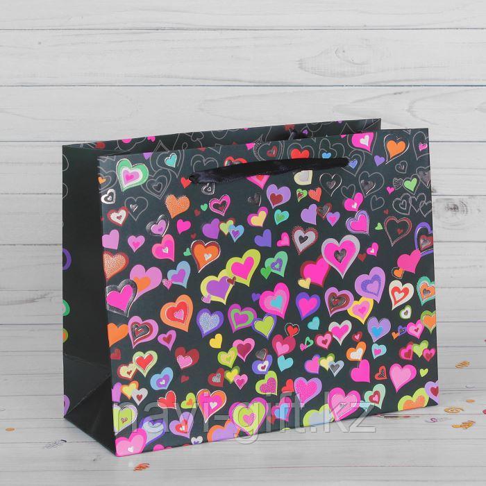 Пакет подарочный "Разноцветные сердечки", люкс, 45 х 12 х 34 см