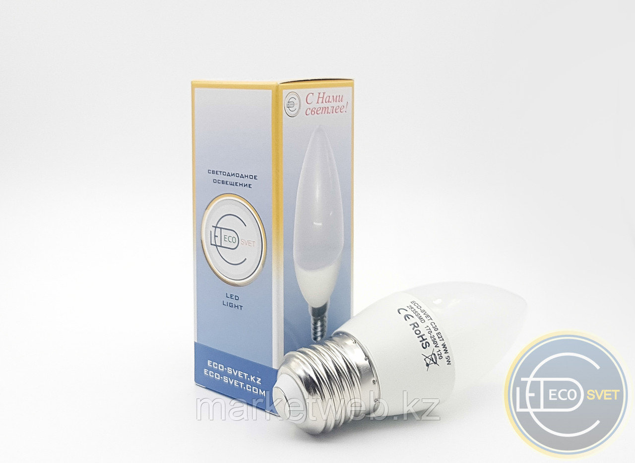 Светодиодная LED ЛЕД лампа C30 6W E27 цена от 380 тенге