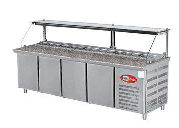 Холодильный стол для пиццы и салатов с 4 дверями и гранитной столешней EMPERO