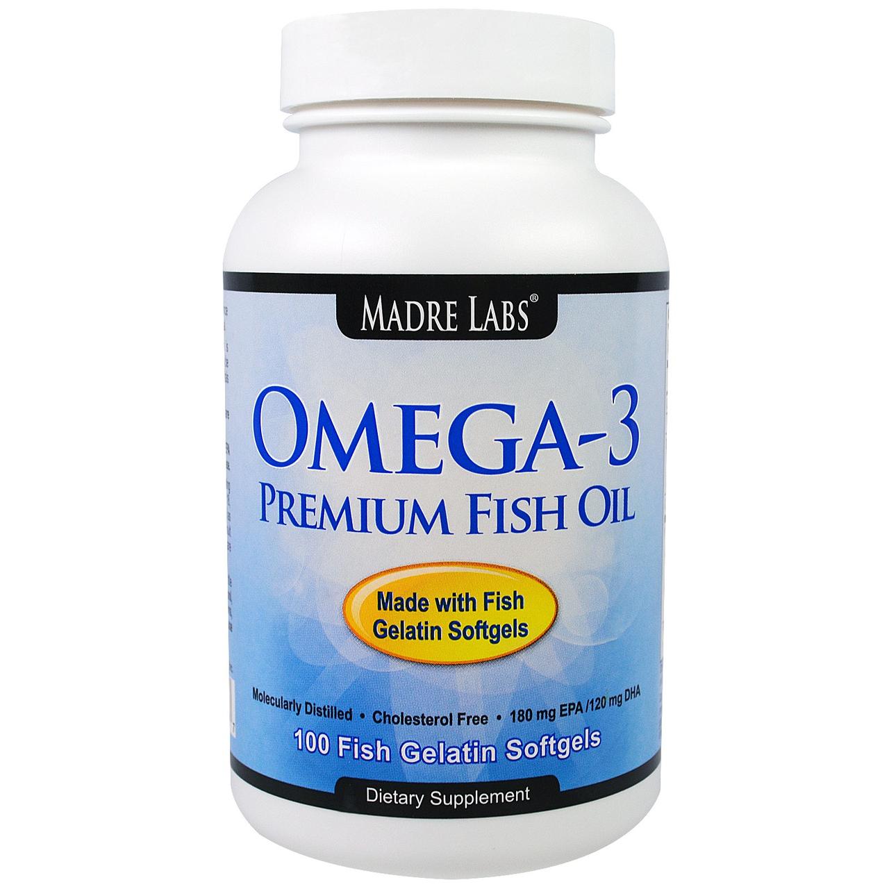 Madre Labs, Рыбий жир Омега-3, 100 капсул из рыбьего желатина