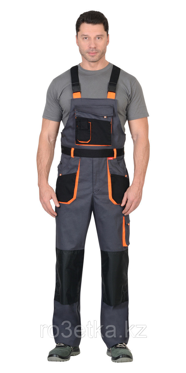 Спецодежда летняя Полукомбинезон "МАНХЕТТЕН" т.серый с оранжевым и черным