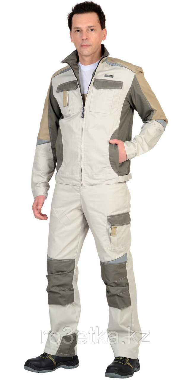 Спецодежда летняя Костюм "Каспий" куртка, п/комб., молочный с оливой, песочным и СОП Тк. Rodos