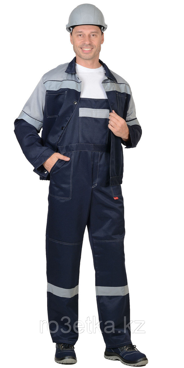 Спецодежда летняя Костюм "ЛЕГИОНЕР" куртка, полукомбинезон синий с серым и СОП 50мм