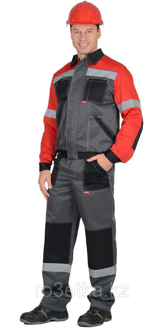 Спецодежда летняя Костюм "Лигор" куртка, брюки т.серый с красным и черным и СОП 50мм