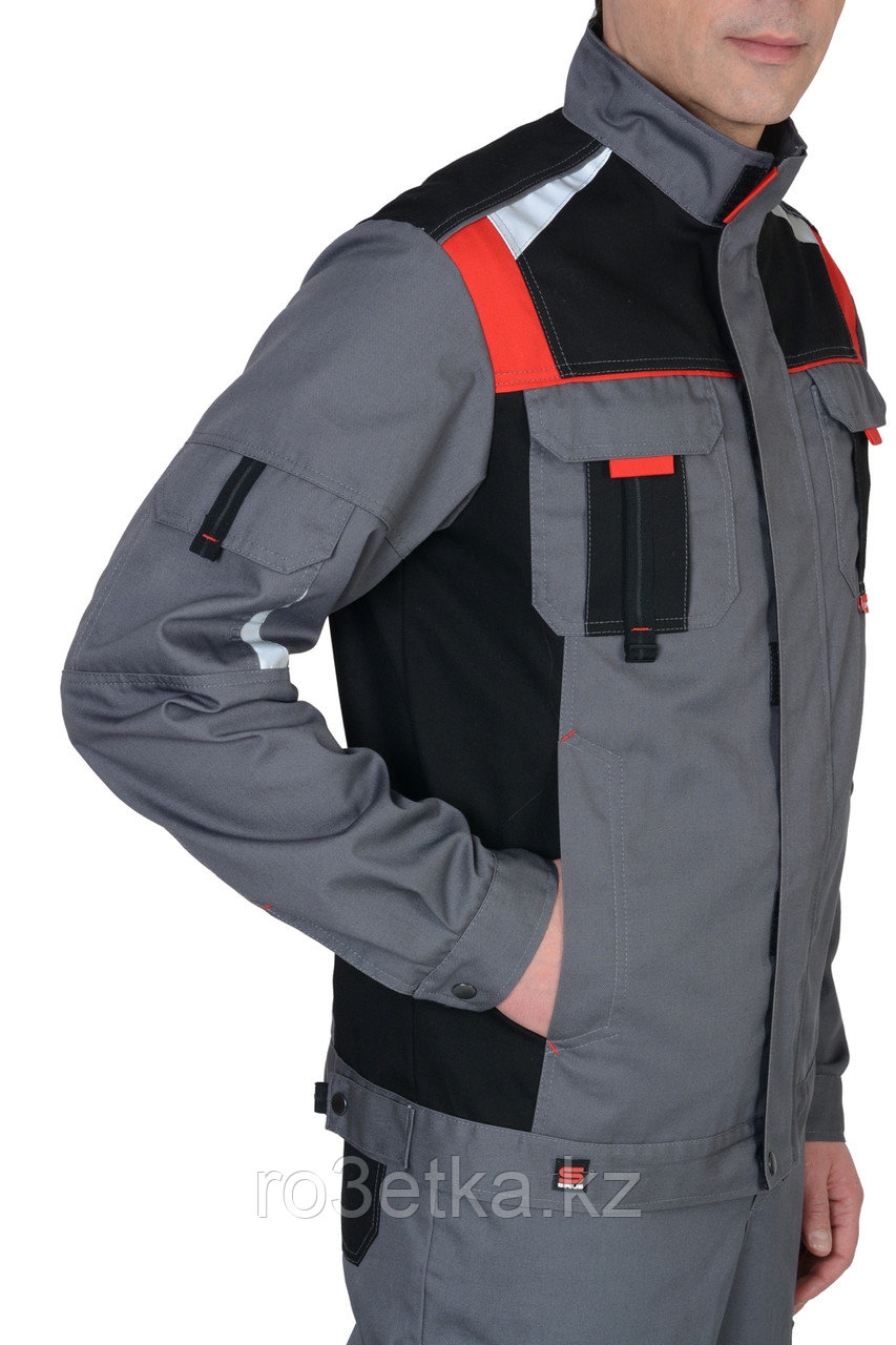 Спецодежда летняя Куртка "СТАН" : ср-серая с черной и красной отделкой - фото 3 - id-p47977540