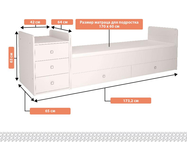 КРОВАТКА ДЕТСКАЯ POLINI SIMPLE 1100 С КОМОДОМ, БЕЛЫЙ-РОЗА - фото 4 - id-p47980259