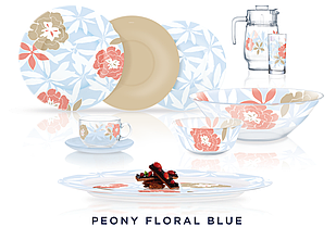 Столовый сервиз Luminarc Peony Floral Blue 46 предметов на 6 персон
