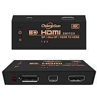 Селектор HDMI  3 входа(DP,Mini DP,HDMI) 1 выход HDMI,v 1,4   4Kx2K