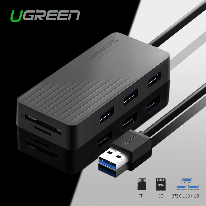 USB 3.0 3 port HUB + кардридер, 1m (30413) UGREEN
