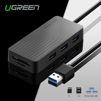 USB 3.0 3 port HUB + кардридер, 1m (30413) UGREEN