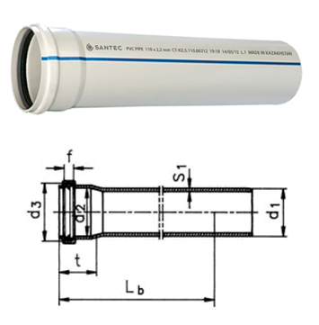 Труба (канализационная) ПВХ SANTEC 50/250 (2.2) L 250 мм - фото 1 - id-p48250544