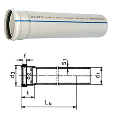 Труба (канализационная) ПВХ SANTEC 50/3000 (2.2) L 3000 мм, фото 2