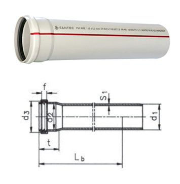 Труба канализационная ПВХ SANTEC 50/500 (3.2) L 500 мм