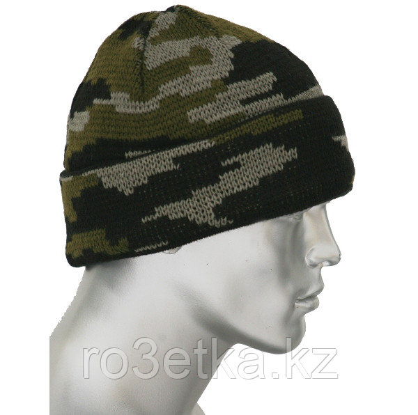 Шапка полушерстяная двойная КМФ зеленая