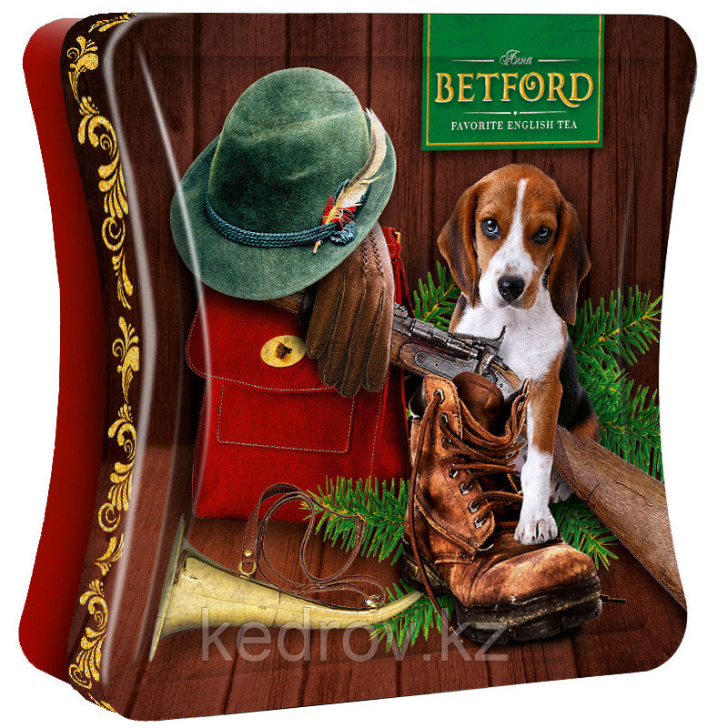 Чай в жестяной банке BETFORD, шкатулка квадрат «На охоту», (OPA), 150 гр.