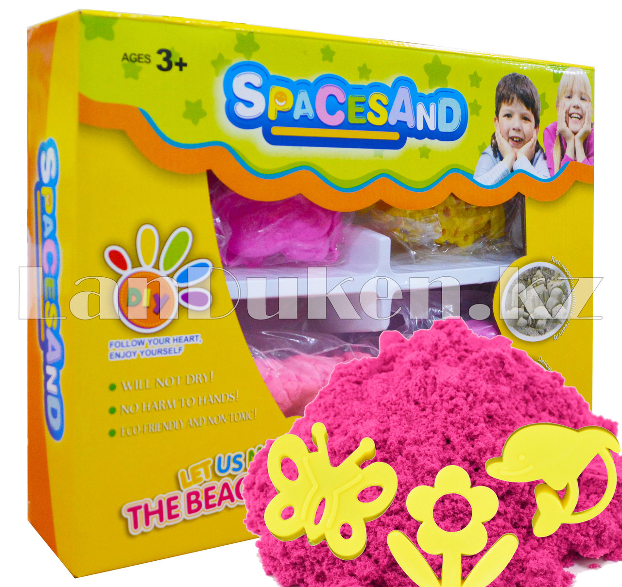 Набор кинетический песок 2 цвета, 2 комплекта игрушек (светло-розовый) - фото 1 - id-p48291670