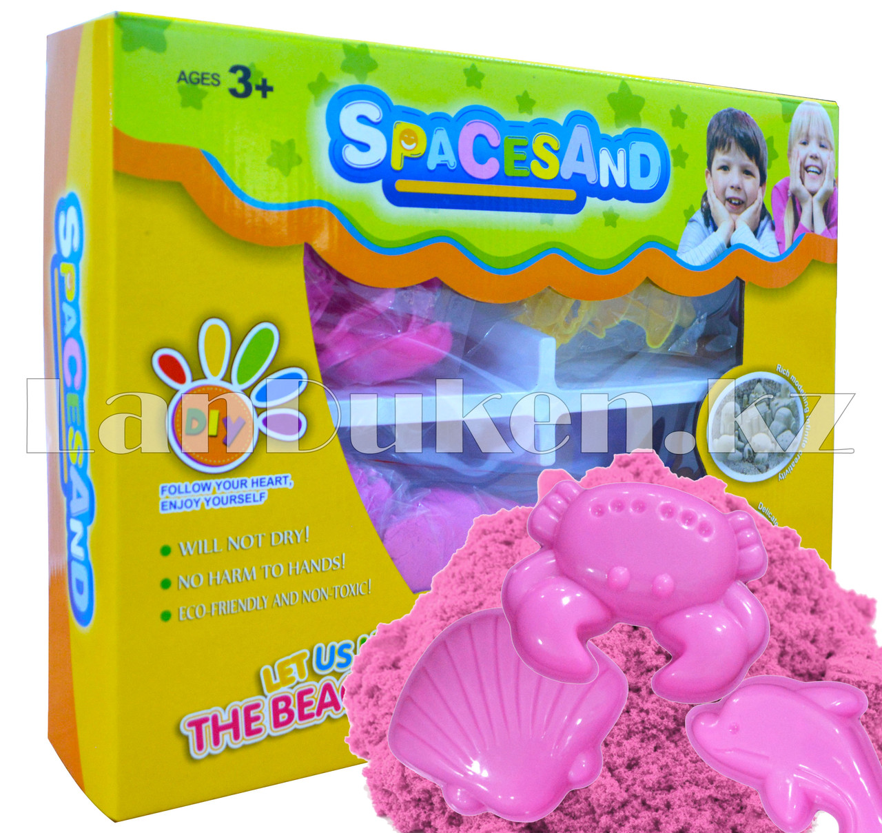 Набор кинетический песок 2 цвета, 2 комплекта игрушек (розовый) - фото 1 - id-p48292899