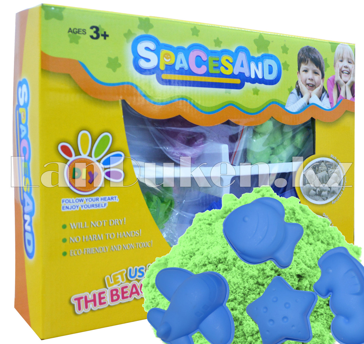 Набор кинетический песок 2 цвета, 2 комплекта игрушек (зеленый) - фото 1 - id-p48293385