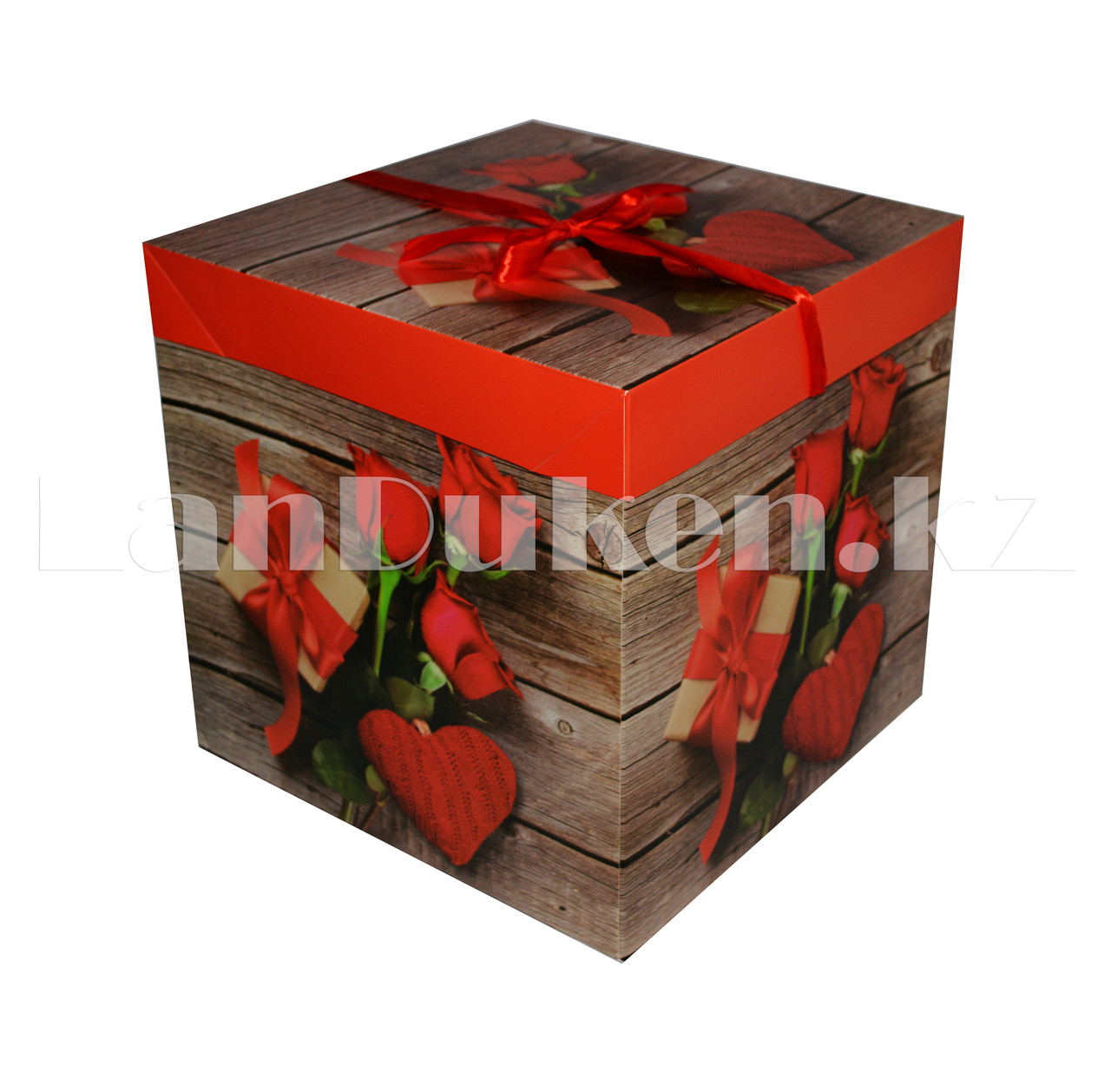 Подарочная новогодняя упаковка 15*15 см (средняя) Букет роз и подарок