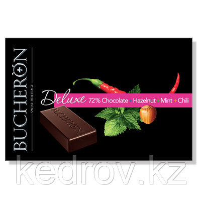 "BUCHERON DELUXE" горький шоколад с фундуком,мятой и кайенским перцем в картоне, 95 гр